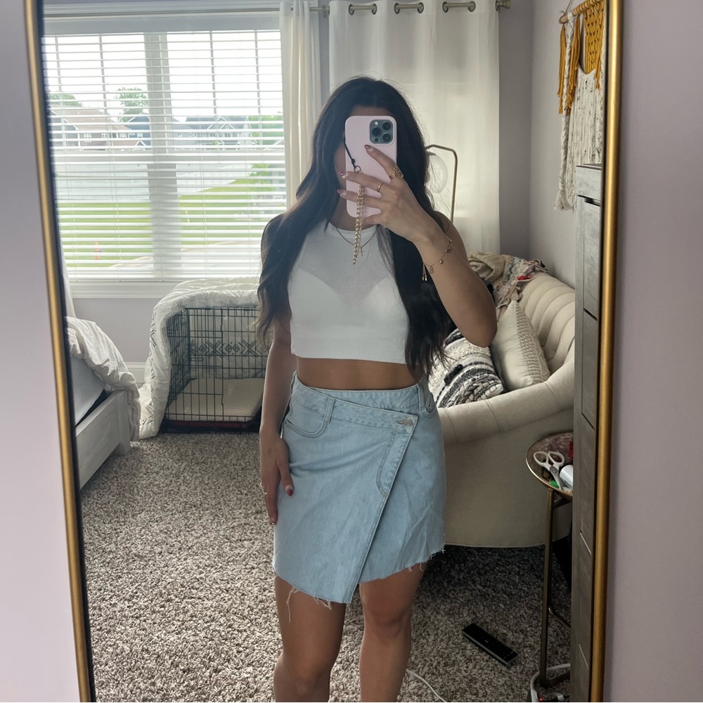 Garage xs asymmetric denim skirt in light blue